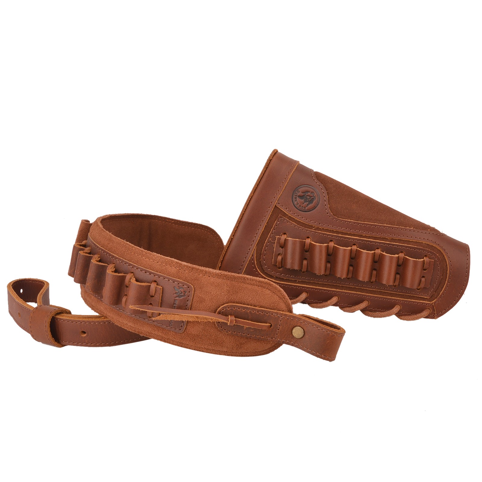 Leather Rifle Buttstock Cover with Ammo Sling Set for .22LR 12GA .308 .357