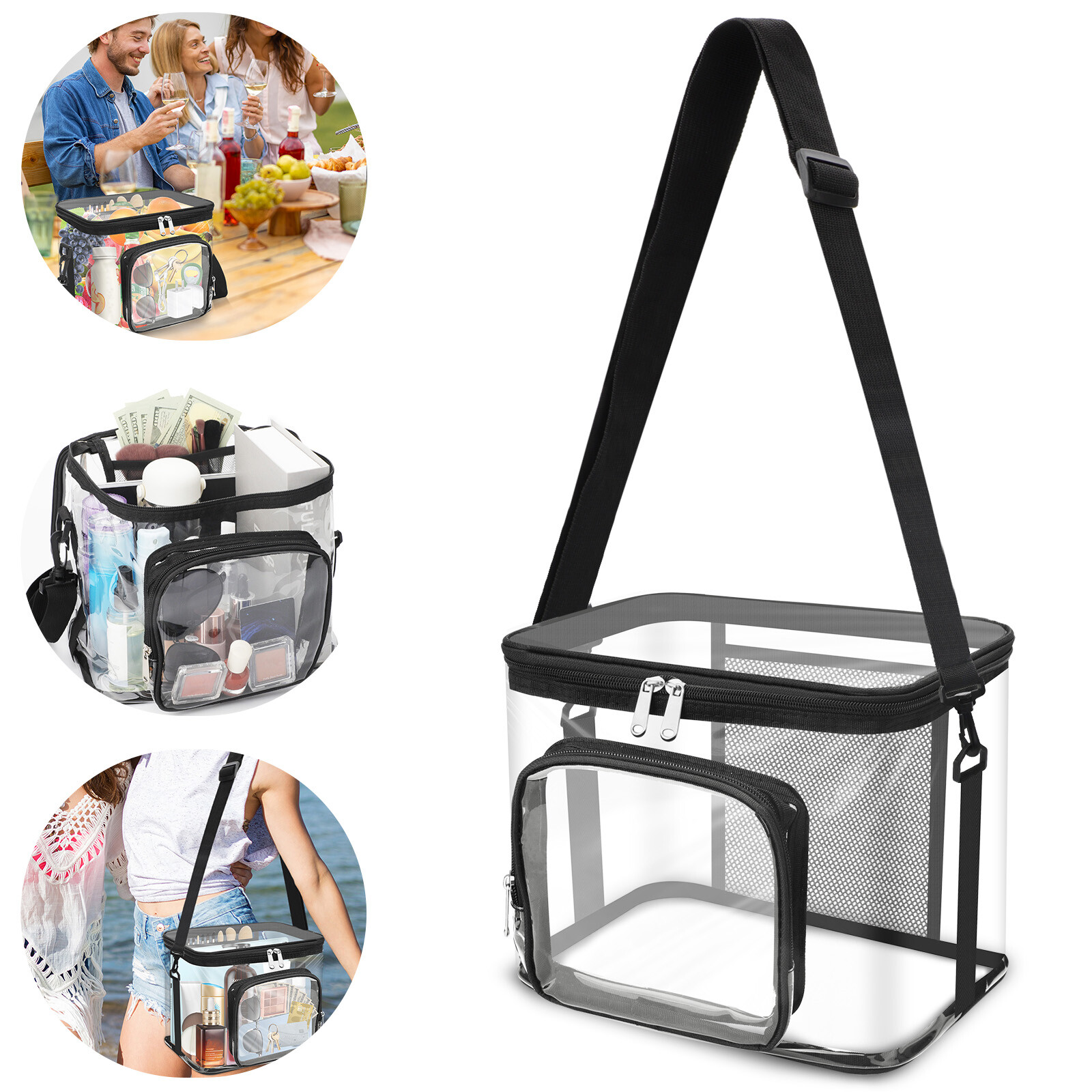 Large Transparent PVC Travel Tote Bag Adjust Shoulder Strap Toiletry Organizer