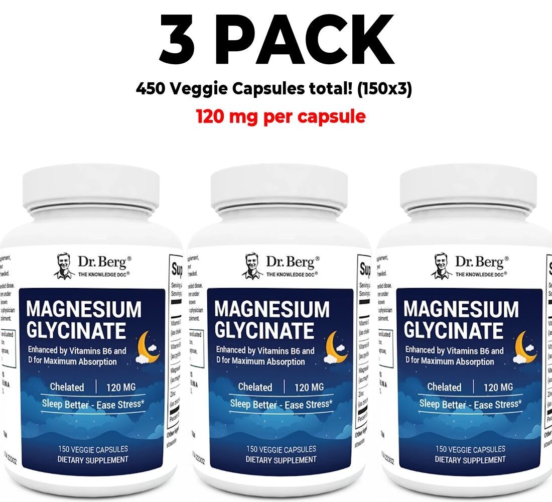 Dr. Berg's Magnesium Glycinate, 3 PACK, 150 Veg Cap each (450 total!)