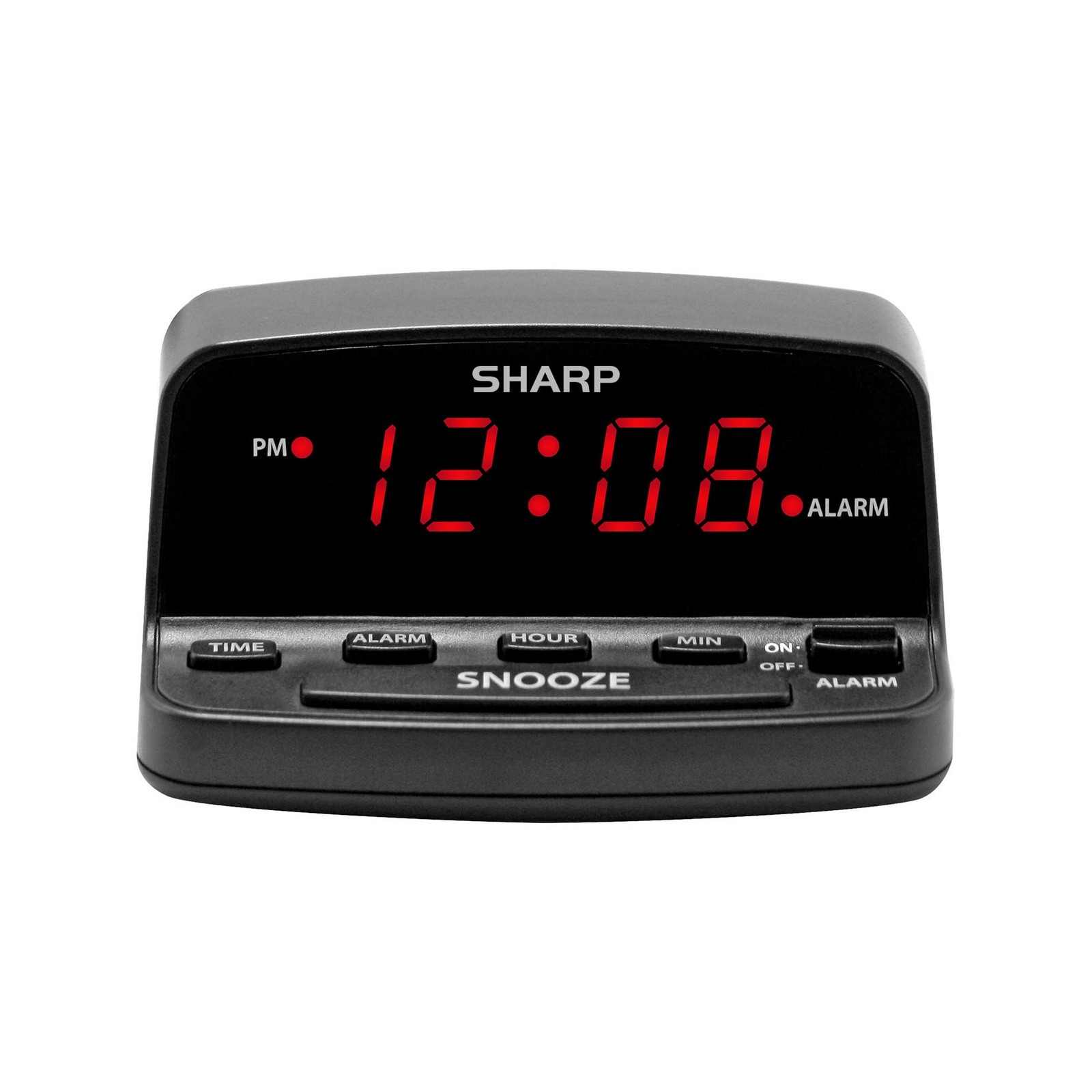 Sharp Digital Alarm Clock with Keyboard Style Controls, Battery Small, Black