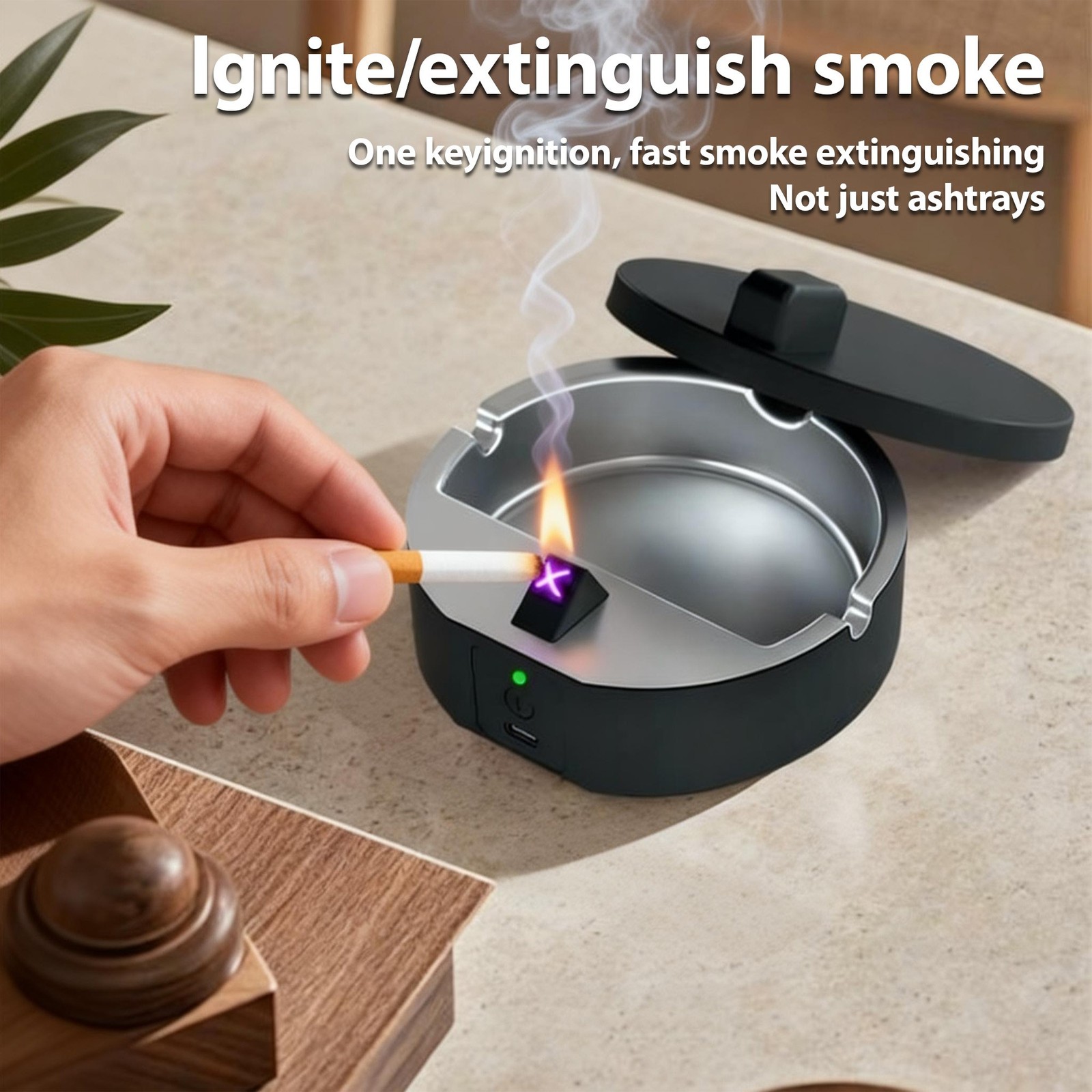 Portable USB Rechargeable Ashtray Electronic Lighter Fast Ignition Dual Function