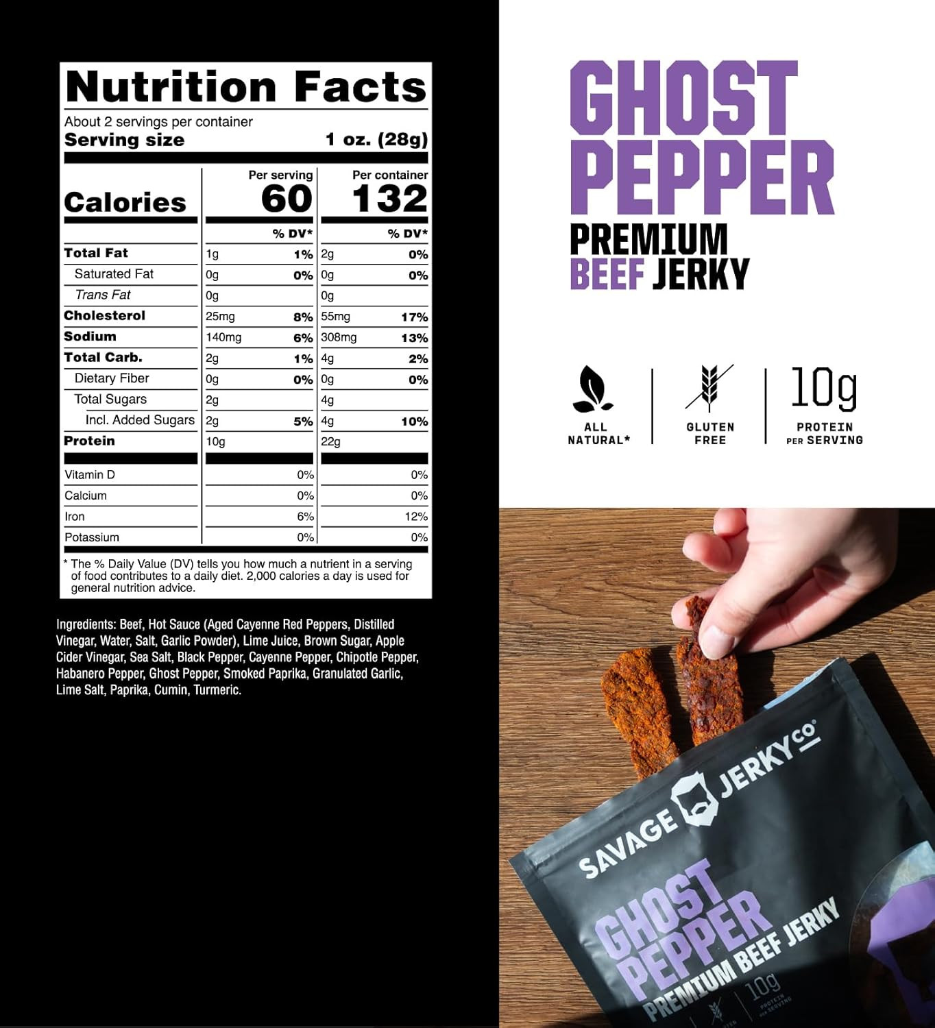 Savage Jerky Premium Ghost Pepper and Reaper Beef Jerky Spicy Bundle - Combo Pac