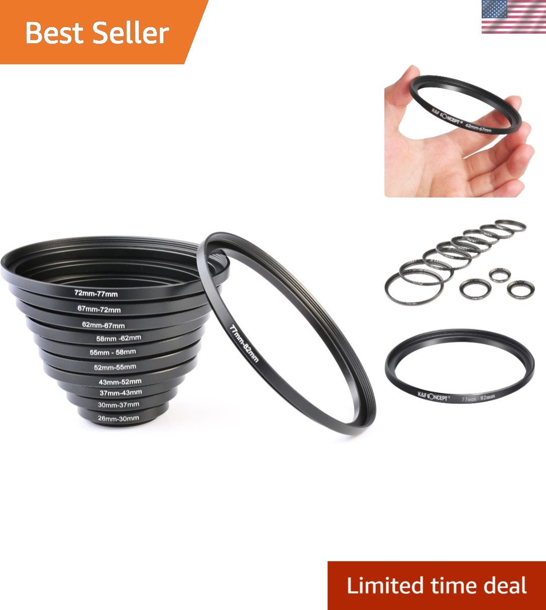 Versatile 11pcs Step-Up Filter Rings - Enhanced Compatibility for Photographers