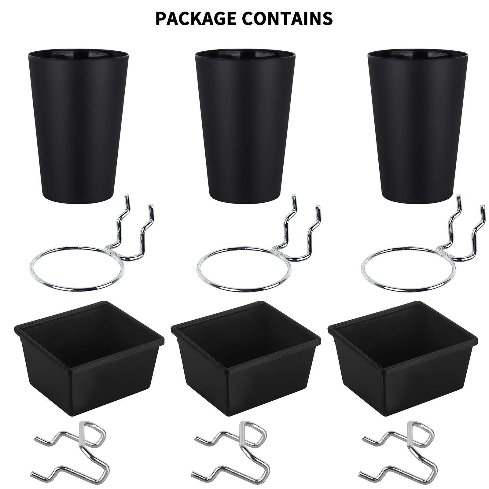 Kuhome 6 Sets Pegboard Bins with Hooks - Organizer for 6 Pack, Black