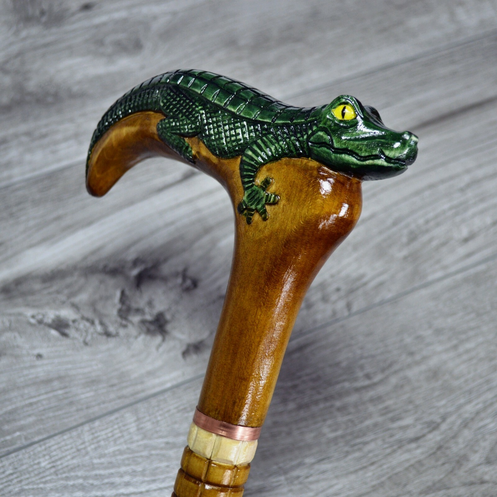 Cane Walking Stick Wooden carved Handmade - Alligator