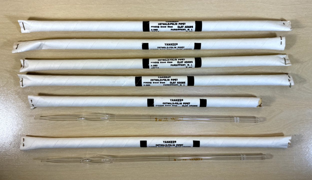 Lot of Six (6) - 2mL CLAY ADAMS YANKEE Ostwald-Folin Serological Pipettes - NIB