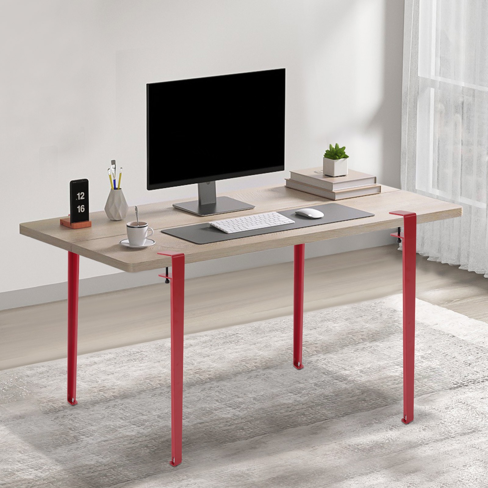 4pcs Adjustable Table Legs, Table Clamp Legs, F-shaped Table Legs Red