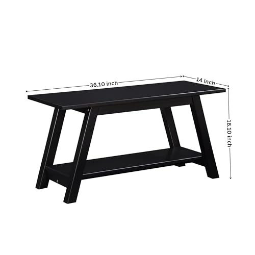 Elyz Solid Wood Bench with Shelf, 36.10-Inch Long Espresso