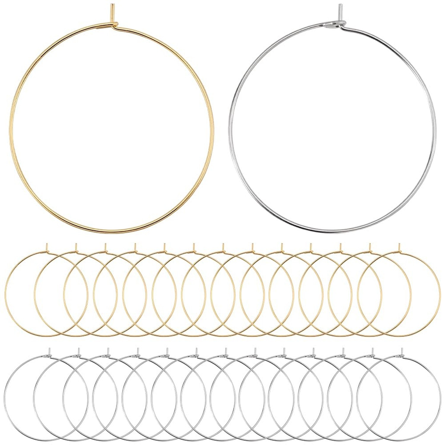 SUNNYCLUE 1 Box 120Pcs Real 18K Gold Plated Hoop Earring Findings 35mm 316 St...