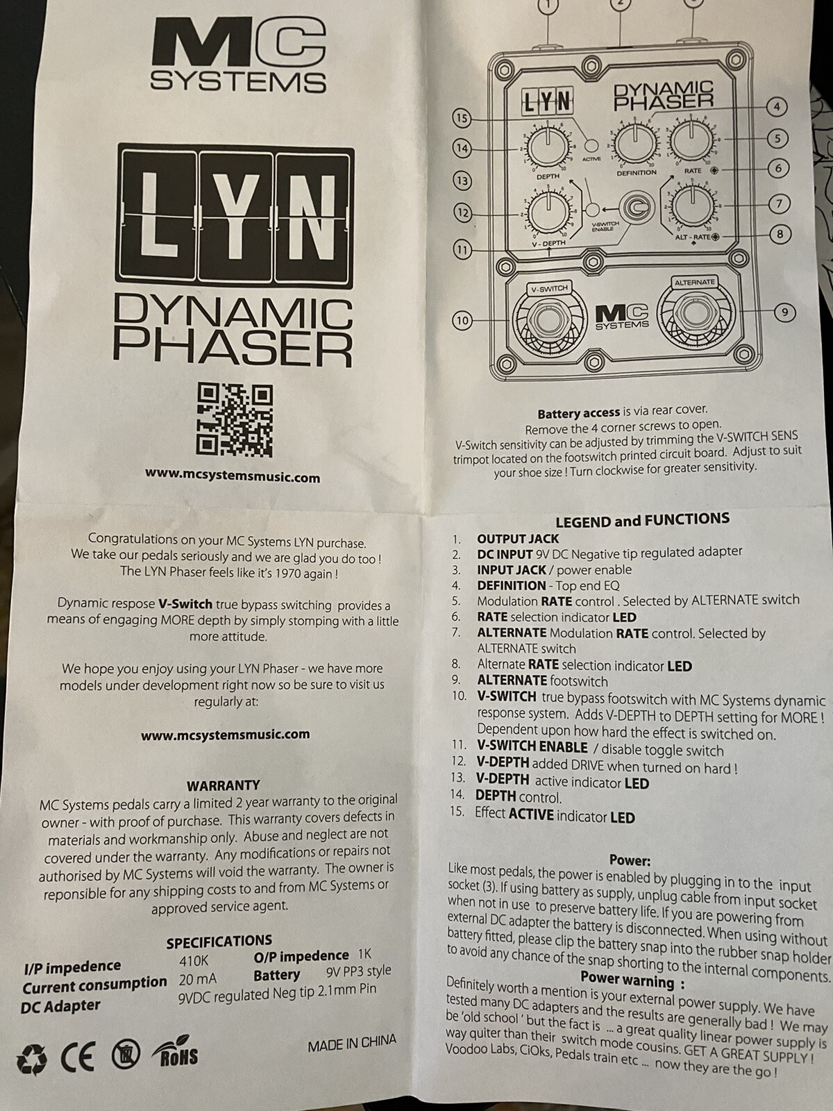 MC Systems LYN Dynamic Phaser Good Condition With Box