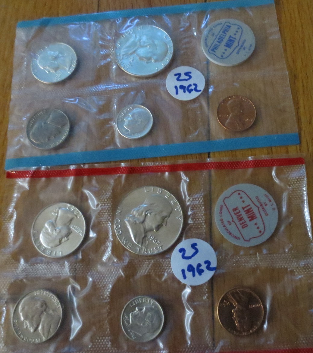 1962 Silver Mint Sets P & D Uncirculated 6 Coins 90% Silver US Mint as Shown #25