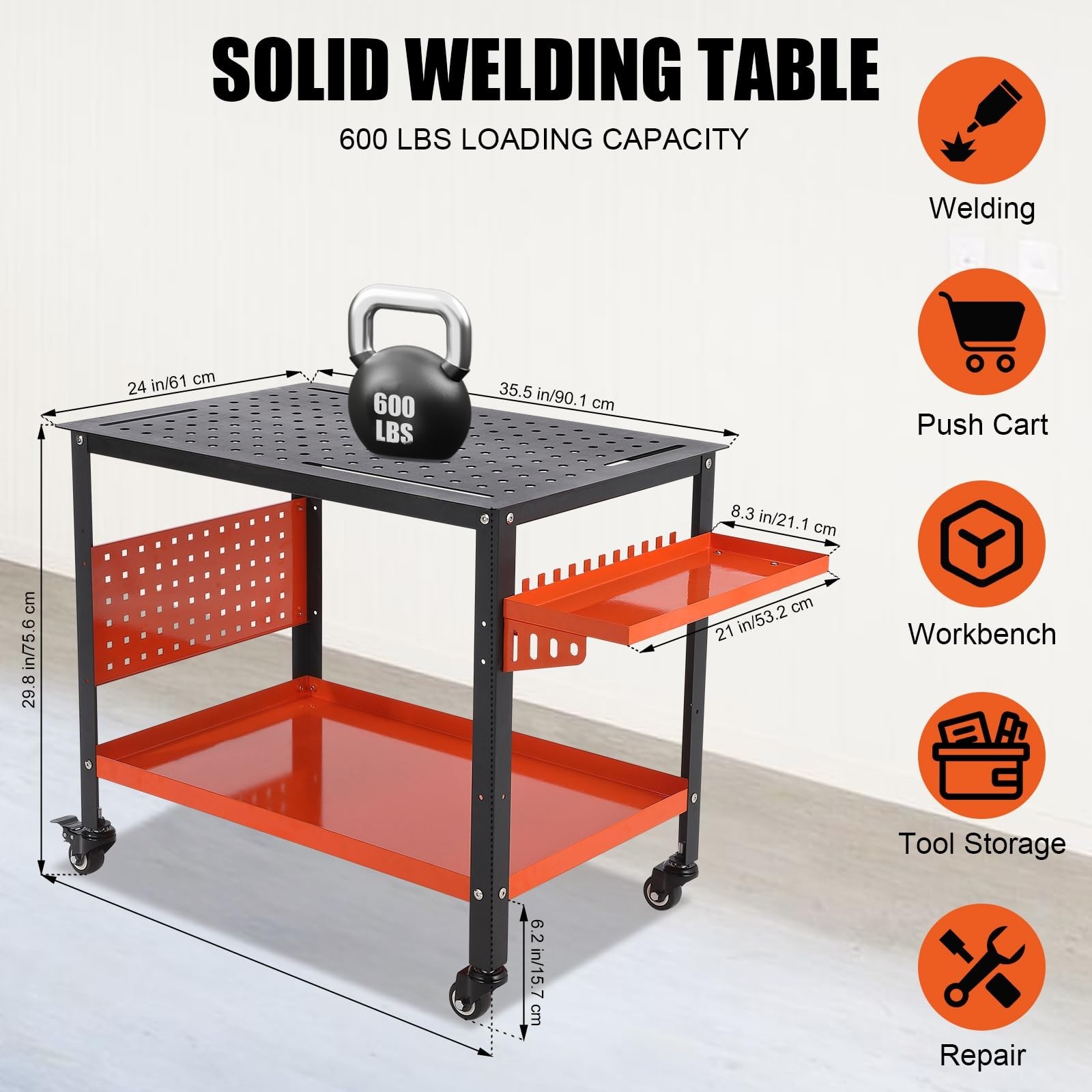 Heavy Duty Welding Table with Wheels 36"X24" Welding Workbench Table Cart