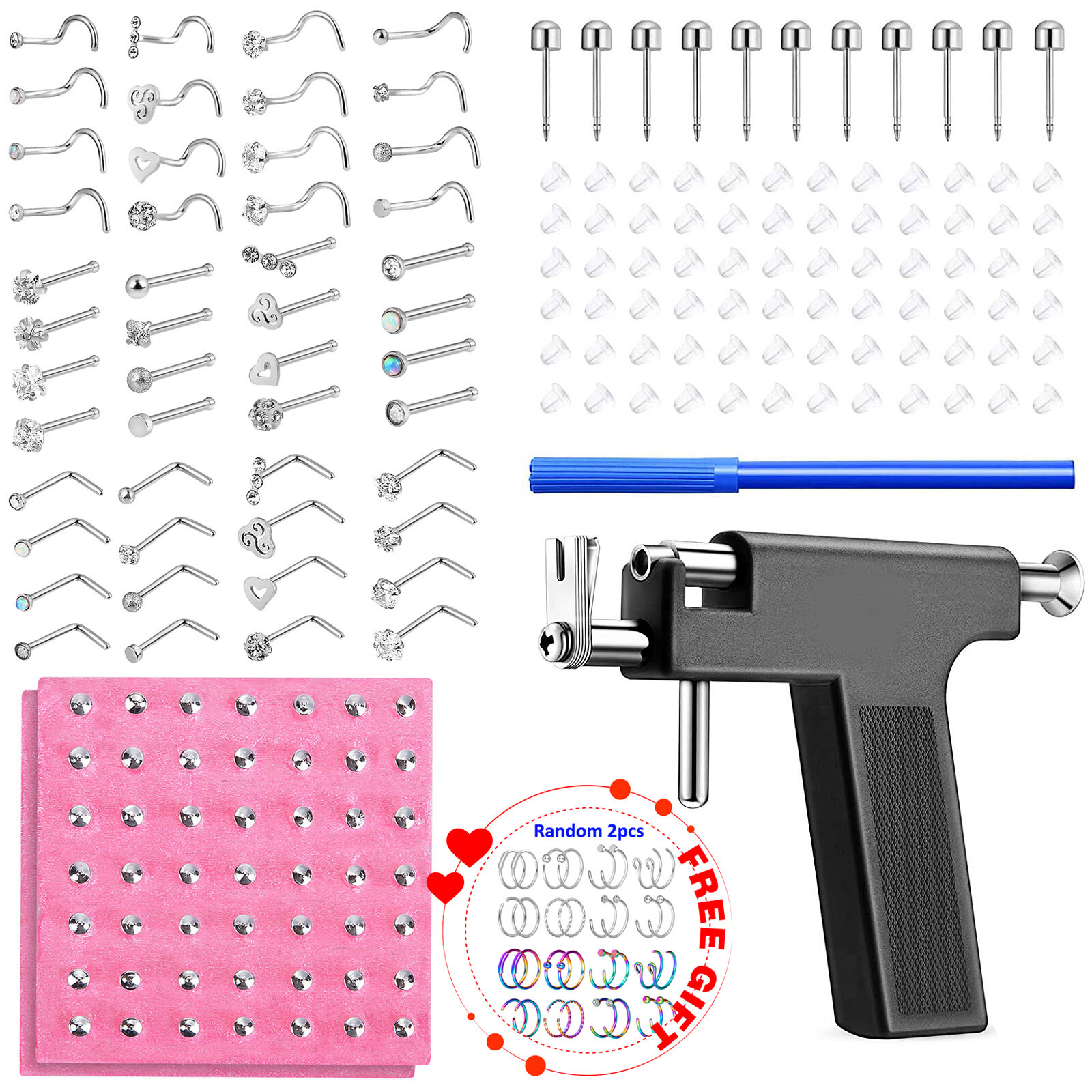 149PCS Professional Ear Piercing Gun Body Nose Navel Stud Ring Tool Jewelry Set