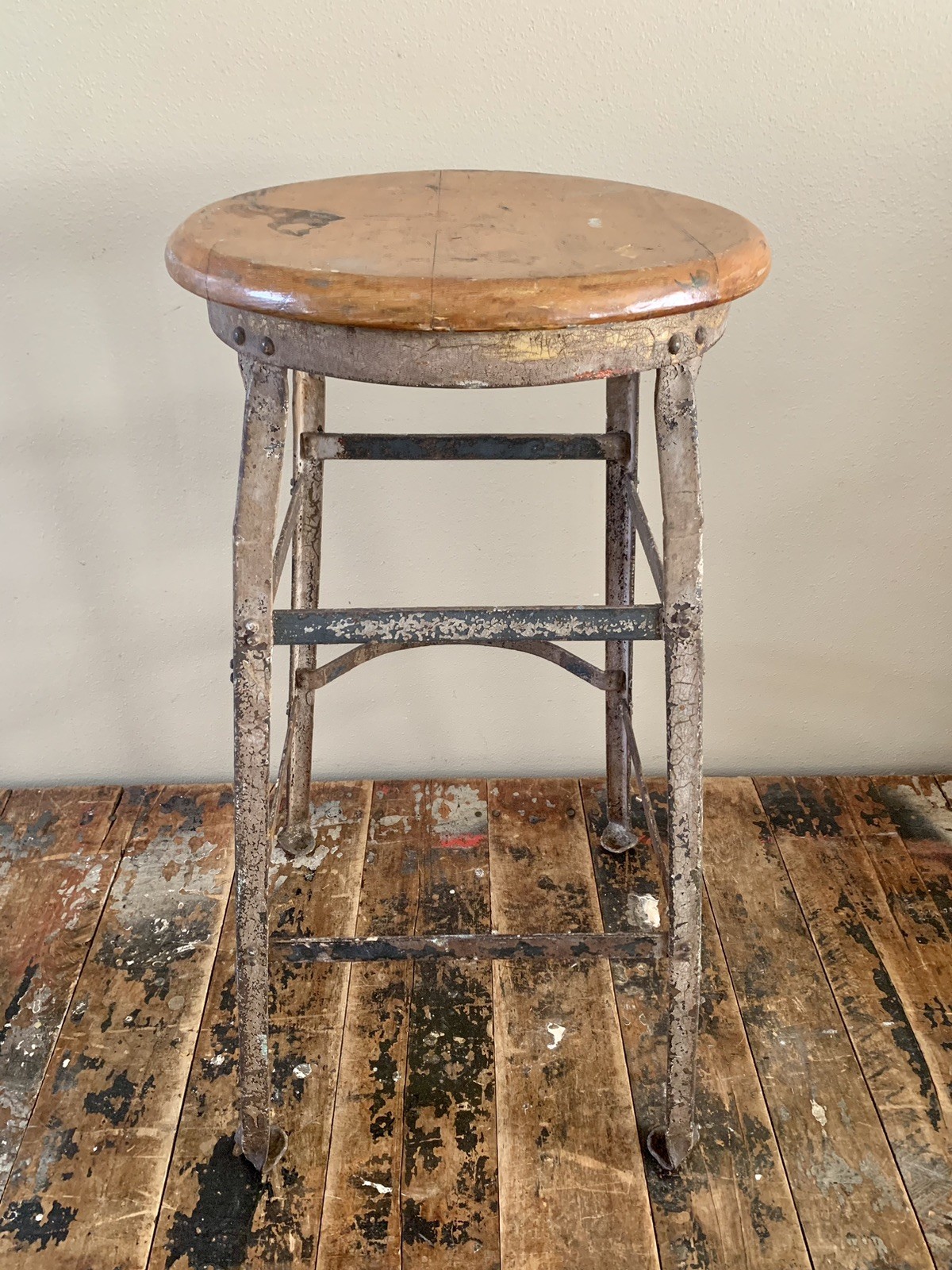 Vintage Industrial Drafting Machinist Factory Stool w/ Foot Rest