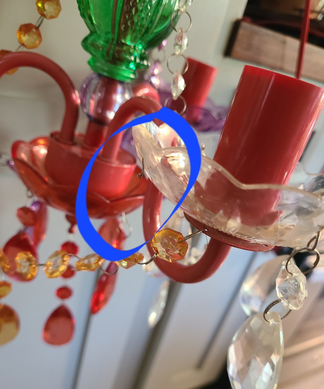 Multicolor 3 Light Chandelier Acrylic Crystal Glass Central Stem Plug In