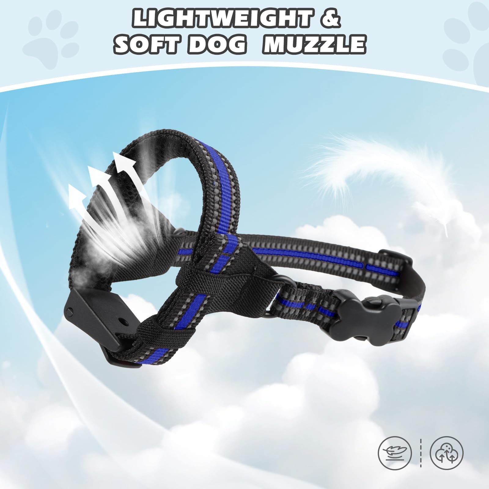 BONTHEE Dog Muzzle,Anti-Bite Adjustable Breathable Soft Muzzle for M, Blue