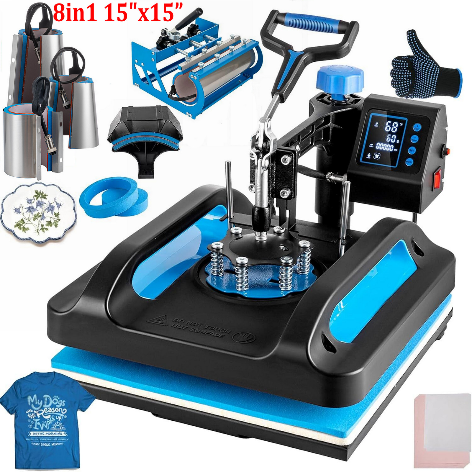 8 in 1 Heat Press Machine 15"x15" 30OZ Tumbler Sublimation T-shirt Mug Hat Plate
