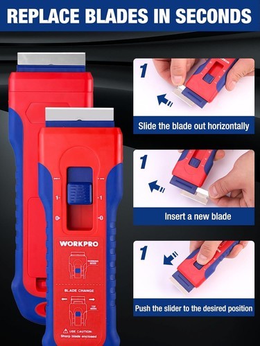 WORKPRO Retractable Razor Blade Scraper w/56PC Steel Blade Cleaning Scraper Tool