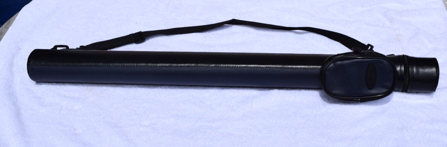 Pool Cue Case/Holder Casemaster Round Hard Case Black Faux  Leather w Strap