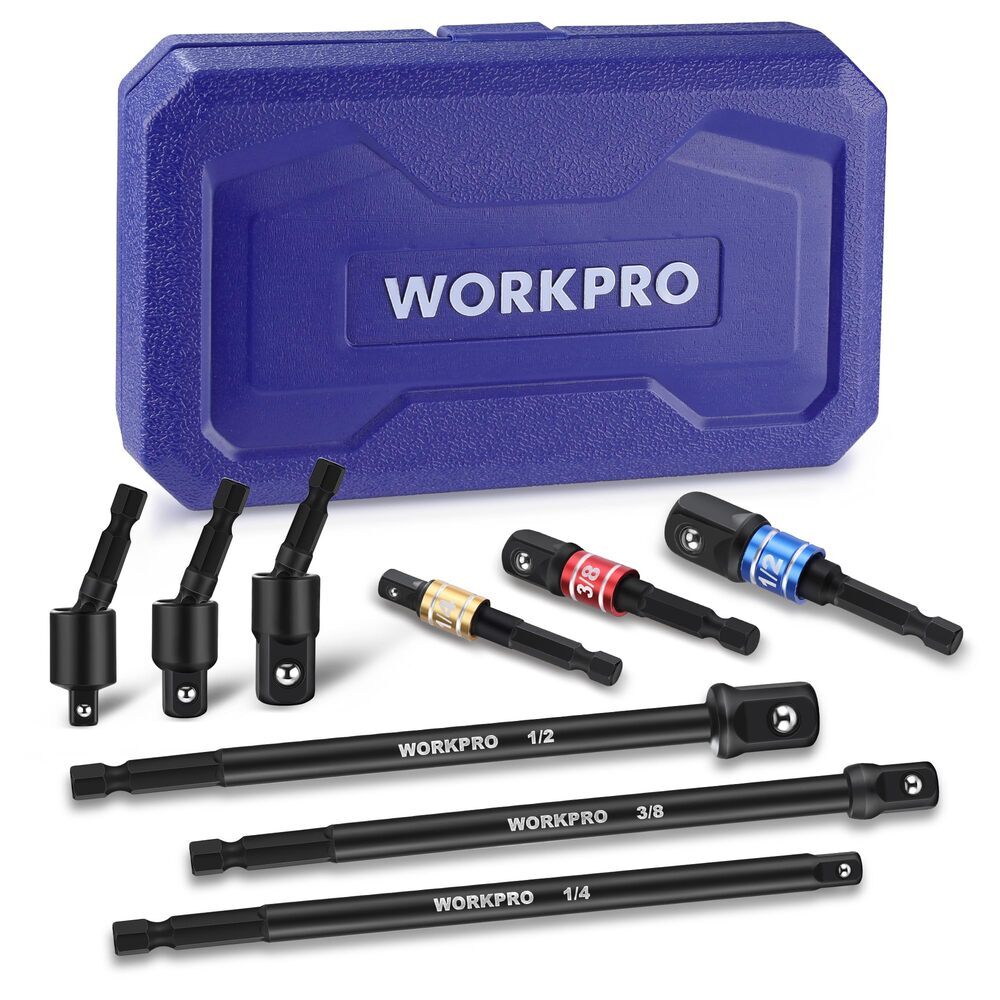 WORKPRO 9PCS Impact Grade Socket Adapter Set Basic/Swivel/Long for Power Drill