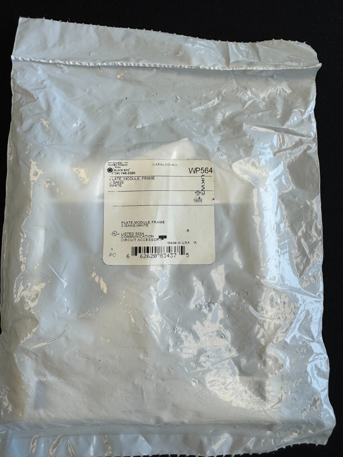 Black Box Plate Module, Frame 2 Gang White Part# WP564 - Auction includes 6 ea.