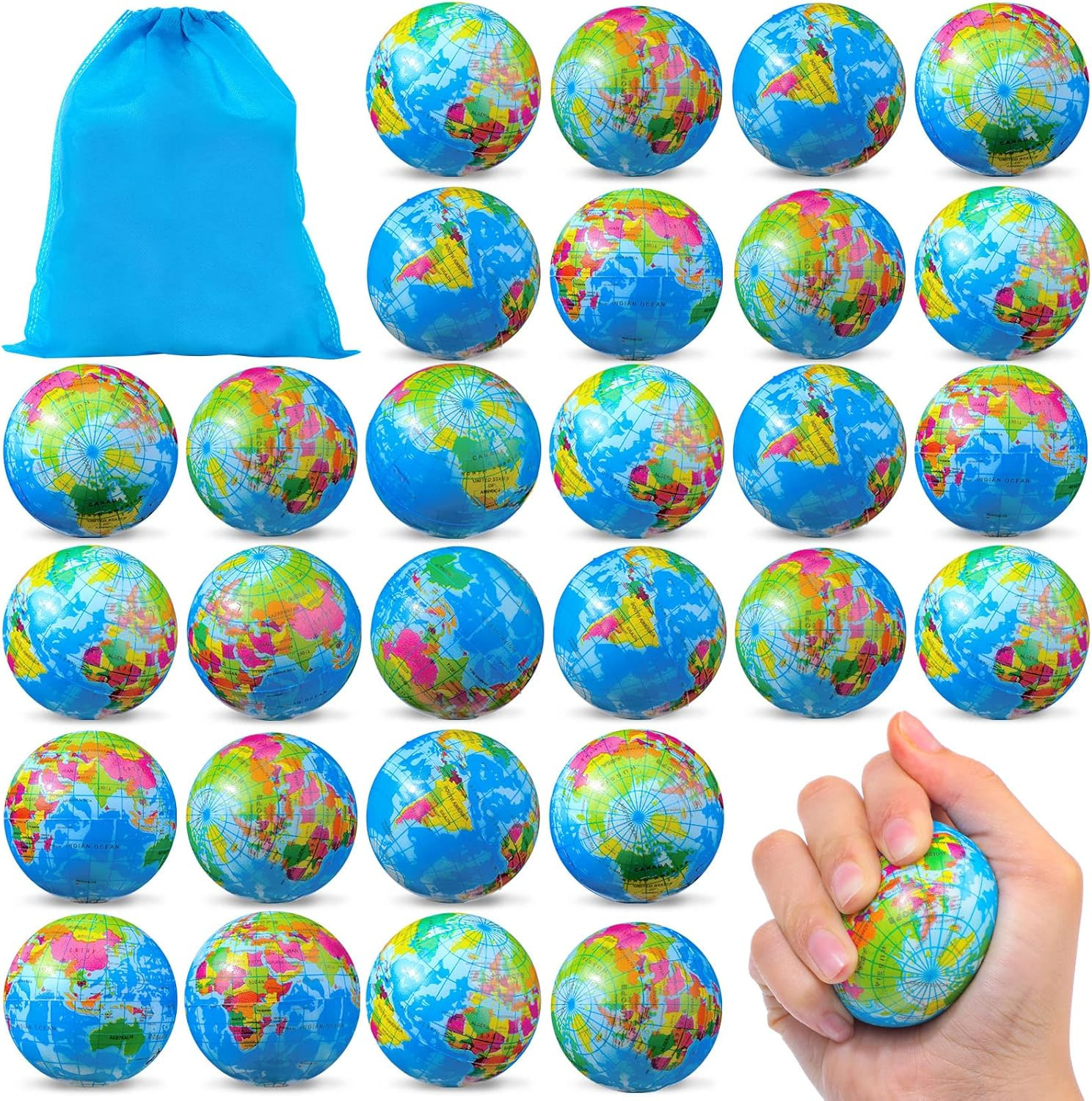 HyDren 100 Pcs Mini Globe Stress Balls Bulk 2 Inch World Earth Foam Relief Stres