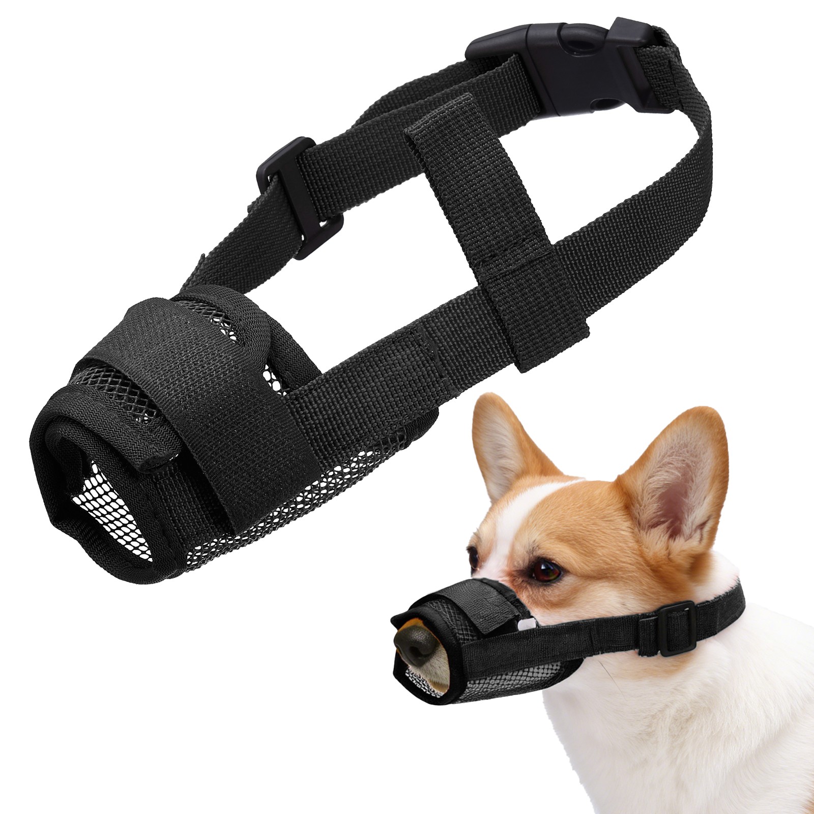 Dog Muzzle, Soft Mesh Muzzle Mouth Guard Cover(Black, L)
