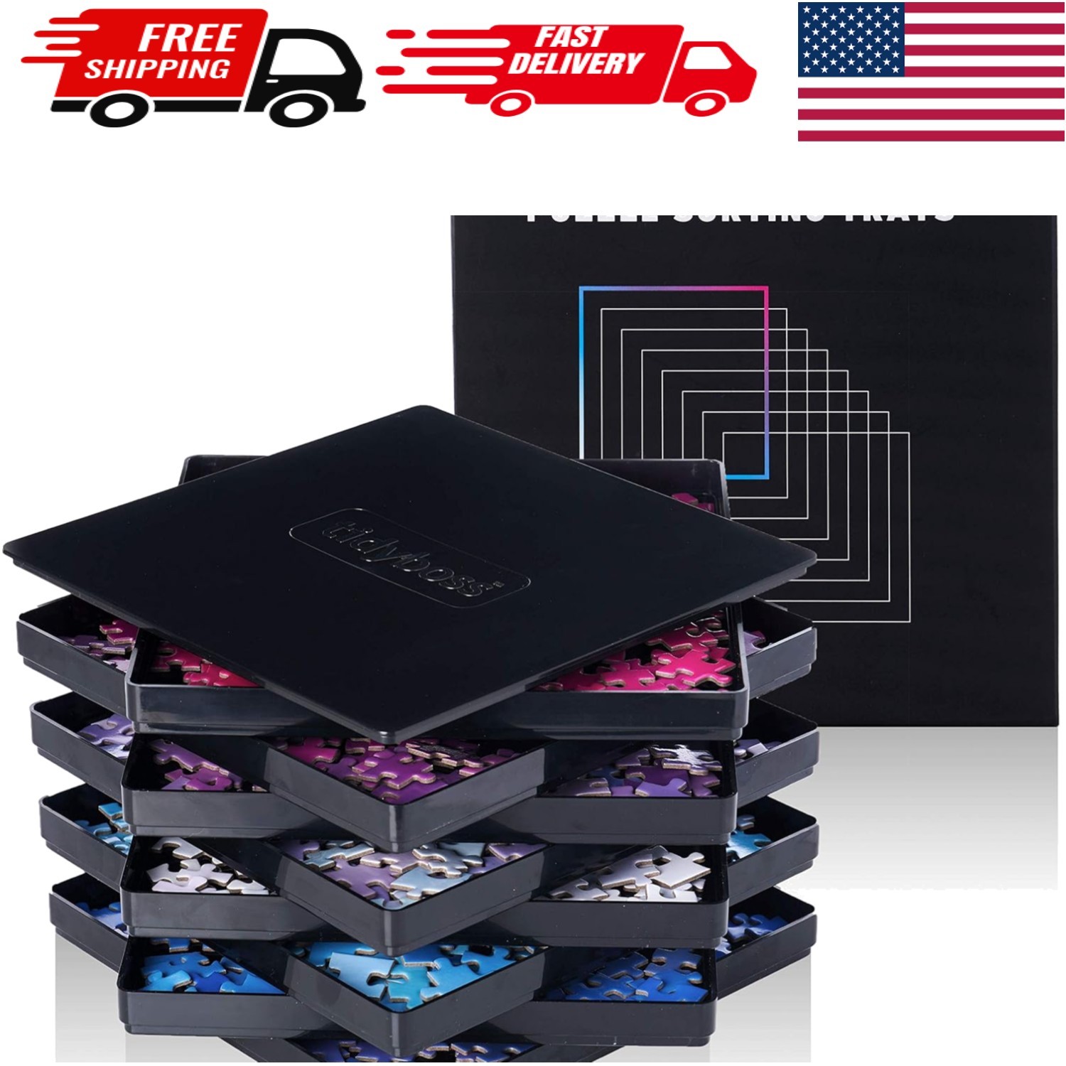 Stackable 8-Piece Puzzle Organizers with Lid - Perfect for 2000-Piece Puzzles
