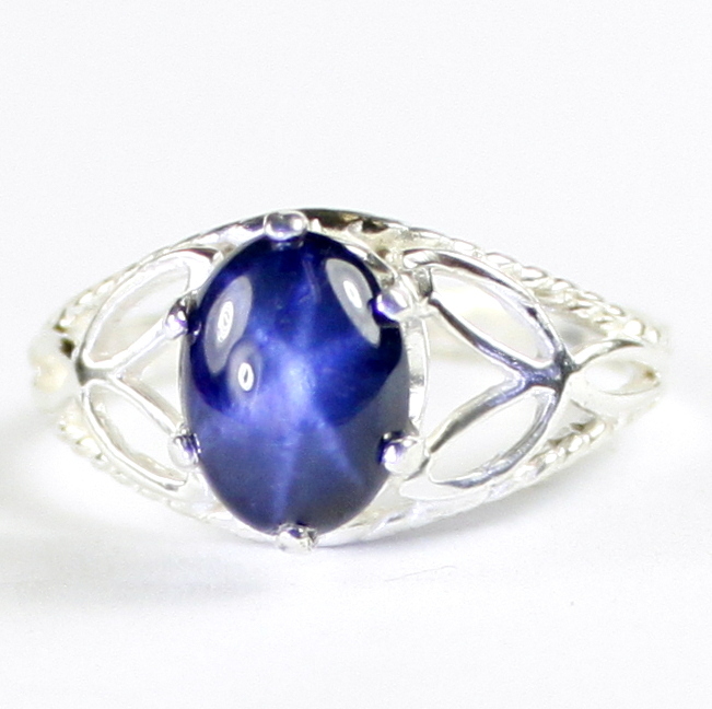 Natural Blue Star Sapphire, 925 Sterling Silver Ladies Ring, SR137
