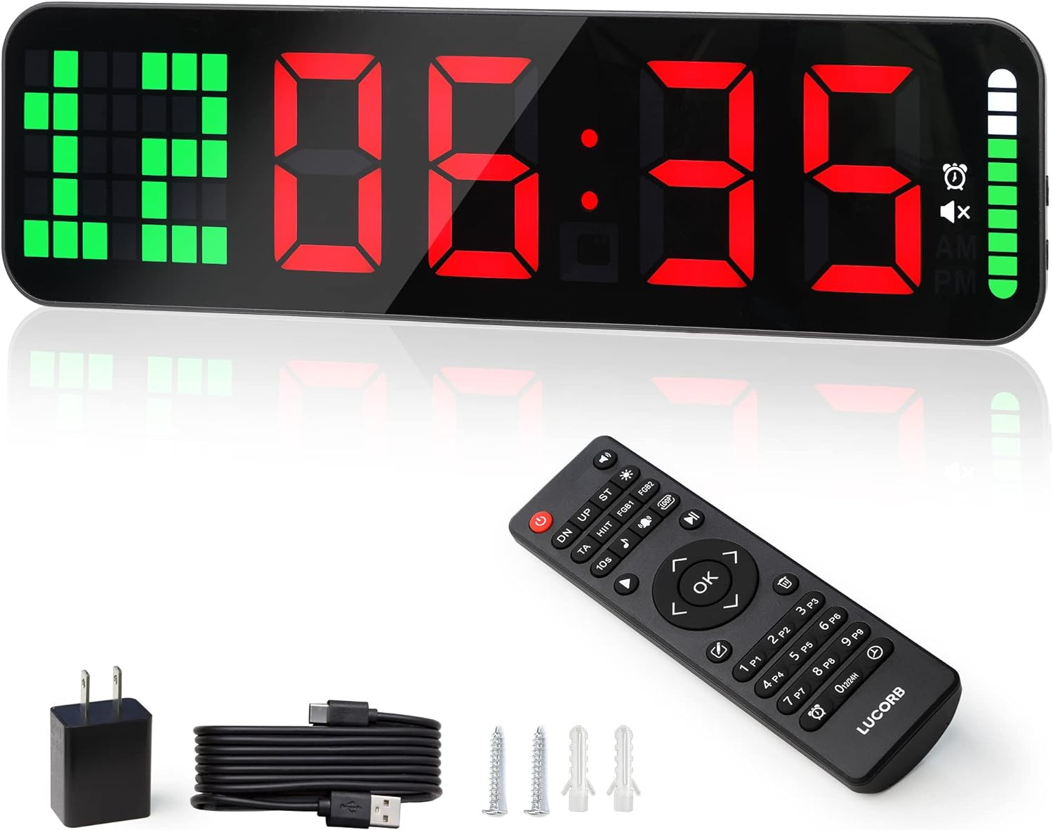 Gym Timer - Large Digital Gym Clock Wall with Interval Time Progress Bar, Countd