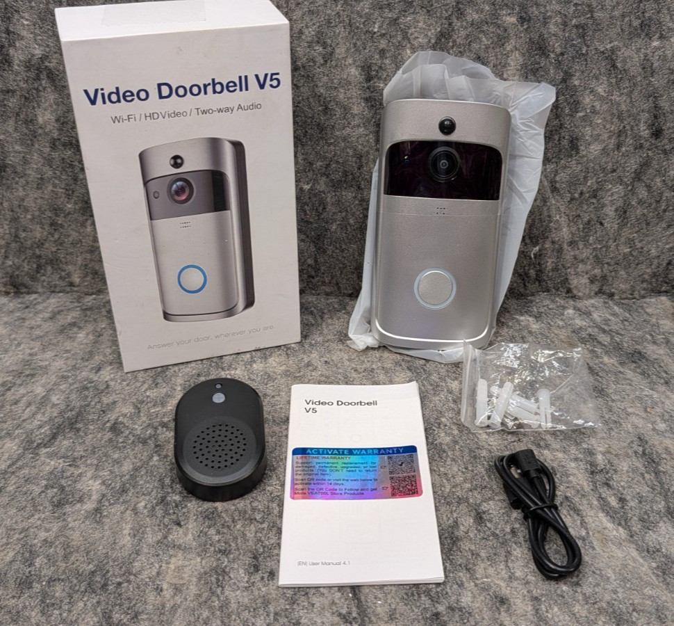 Video Door Bell V5 Wireless Security Smart WiFi Doorbell Intercom Silver 🔥New🔥