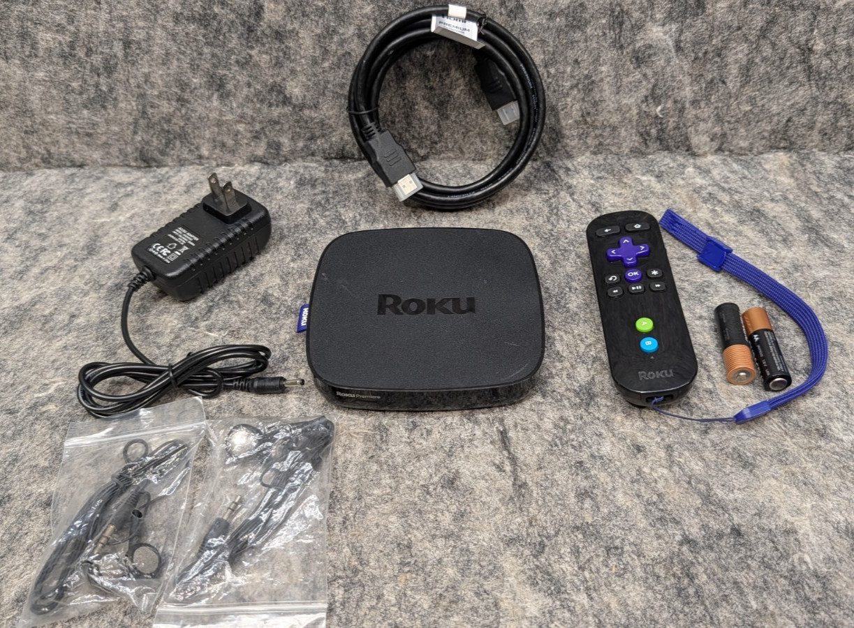Roku Premiere 4K 4620X Streaming Player Remote Power Cord Bundle