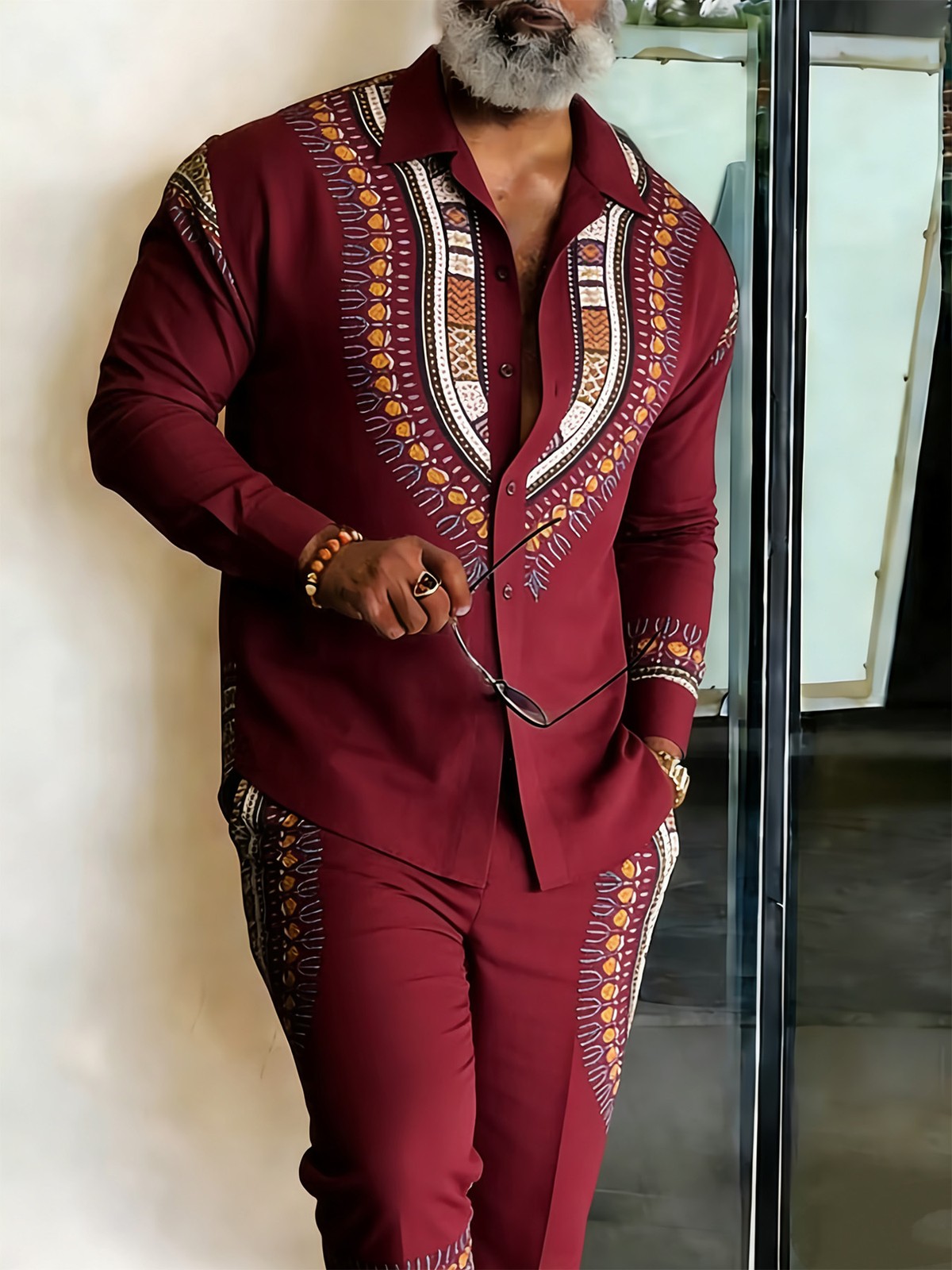 2pcs Set, Men's Casual Shirt Set - Long Sleeve Shirt Paired with Straight-leg Pa