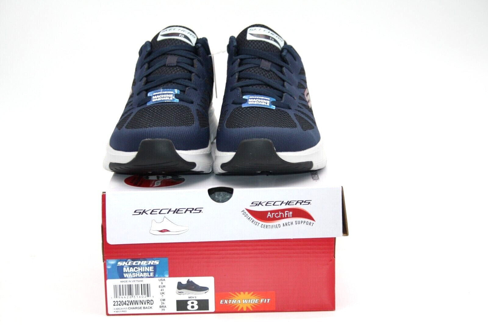 Mens Skechers Arch Fit Charge Back Runner Navy Red 232042WW/NVRD EXTRA WIDE WDTH