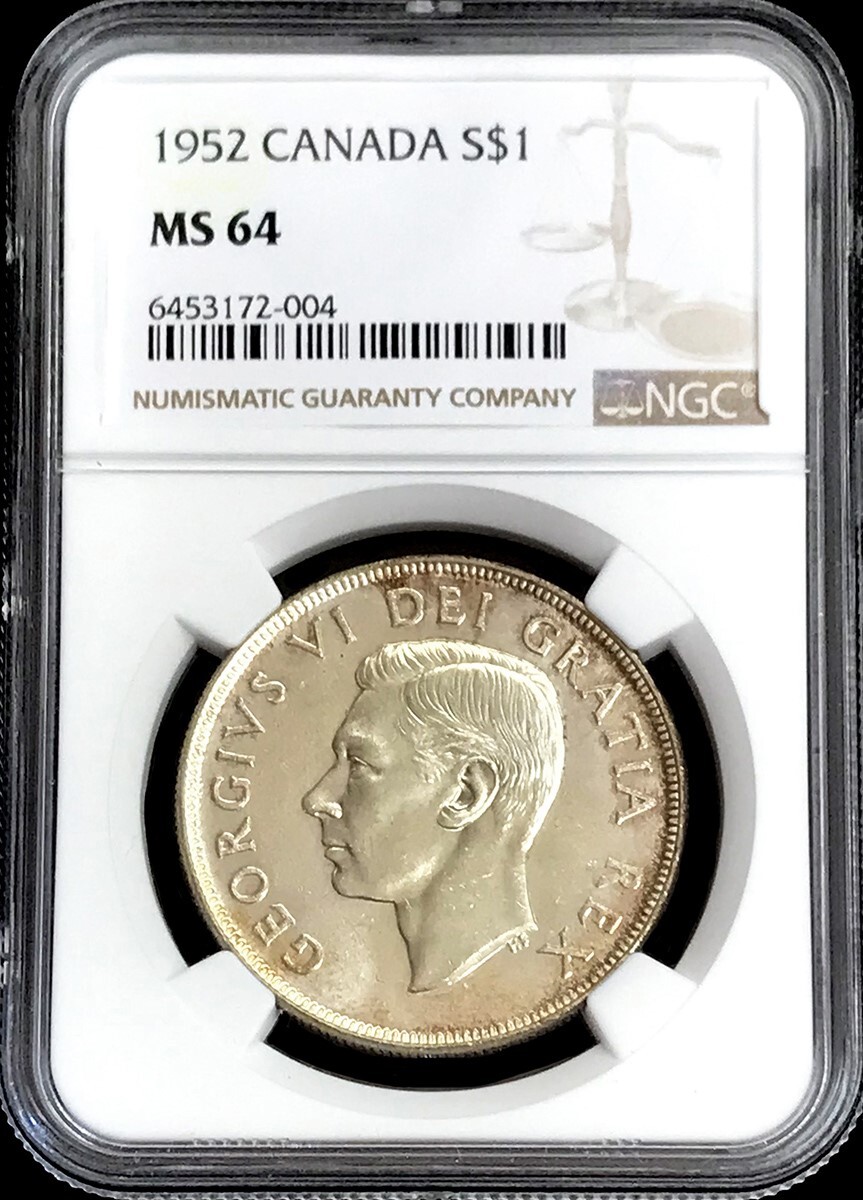 1952 SILVER CANADA $1 DOLLAR GEORGE VI COIN NGC MINT STATE 64