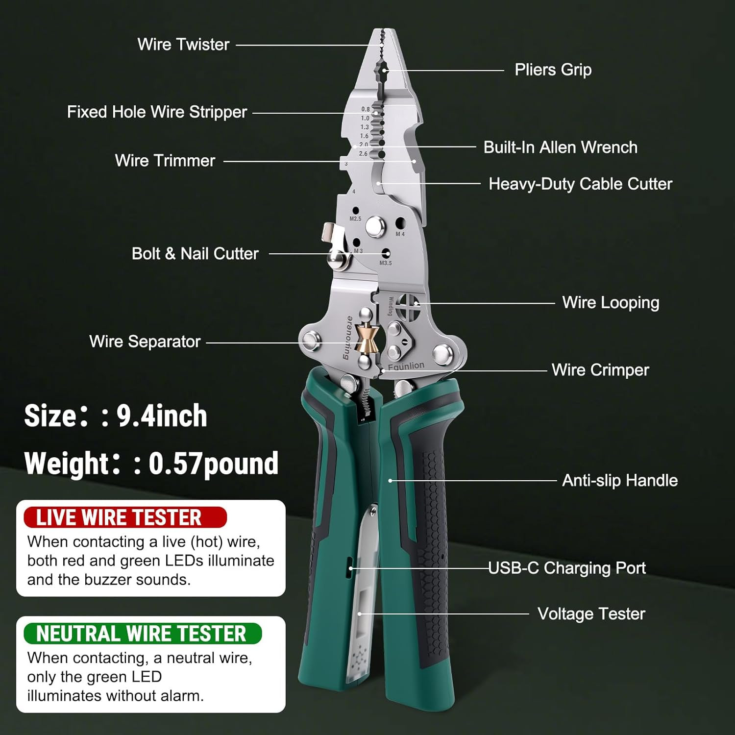 Multi-Function Foldable Wire Stripper Voltage Tester Professional Foldable Tool