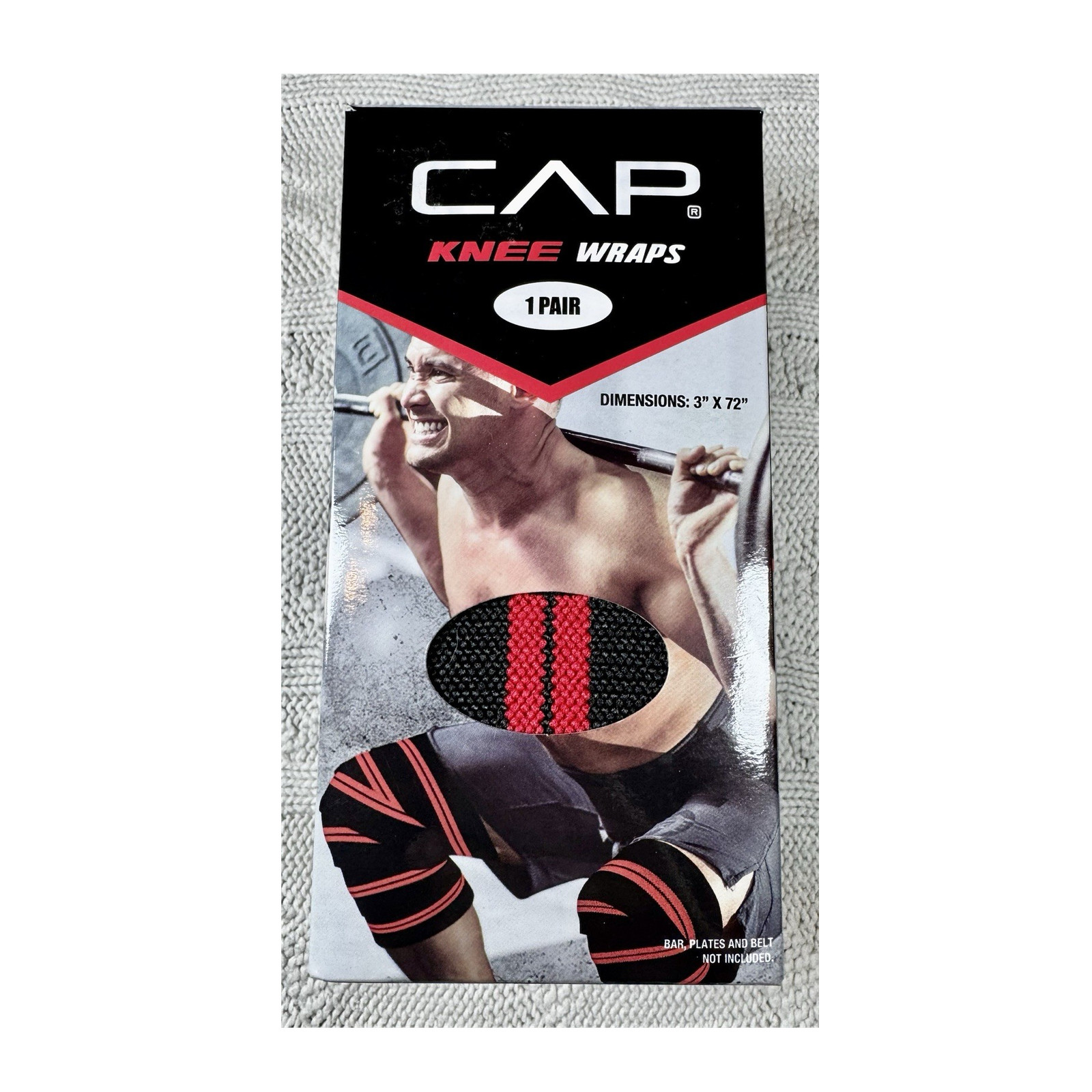 CAP Knee Wraps Pair 3in x 72in Black/Red Weight Lifting Joint Support