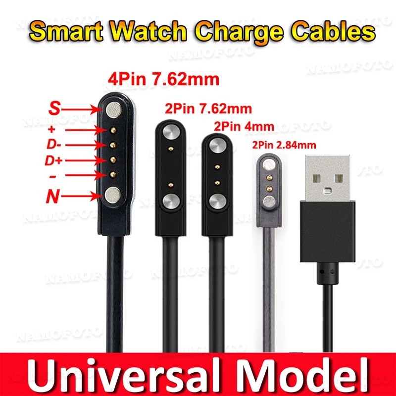 Universal Magnetic Smart Watch Charger USB Cable 2Pin 4Pin 4mm 7.62mm Dock