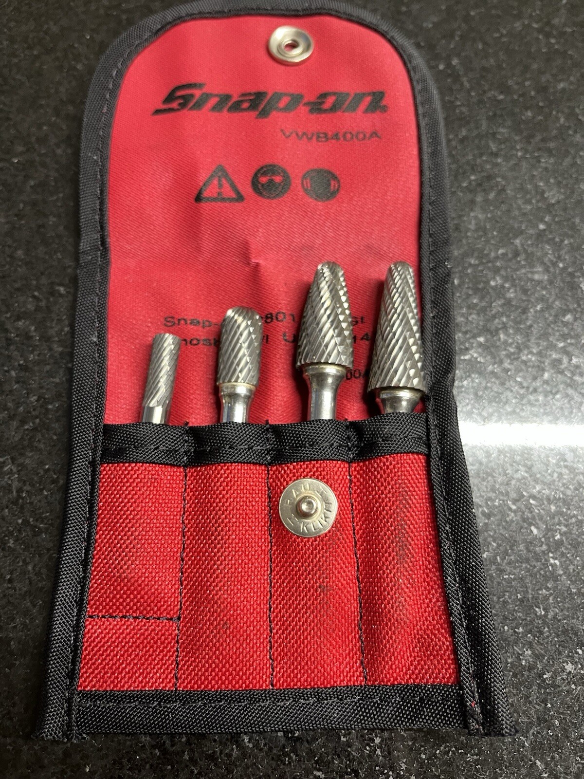 Snap On 4 Pc Carbide Burr Set with Kit Bag VWB400A