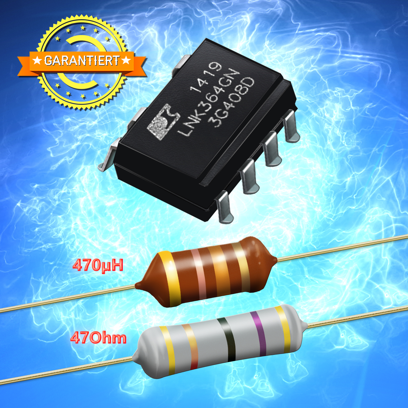 IC LNK364GN +1 Resistor 47 Ohm 3 Watts + Choke 470μH Repair Kit AEG, etc,