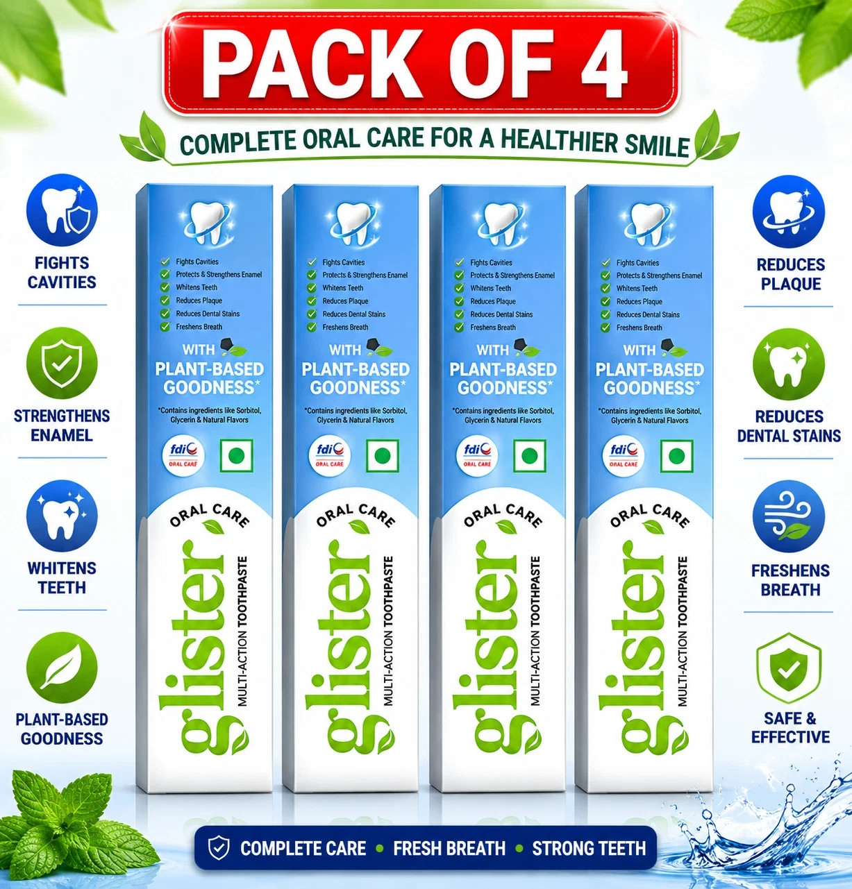 GLISTER MULTI-ACTION TOOTHPASTE -50 GM EACH (4-PCS)