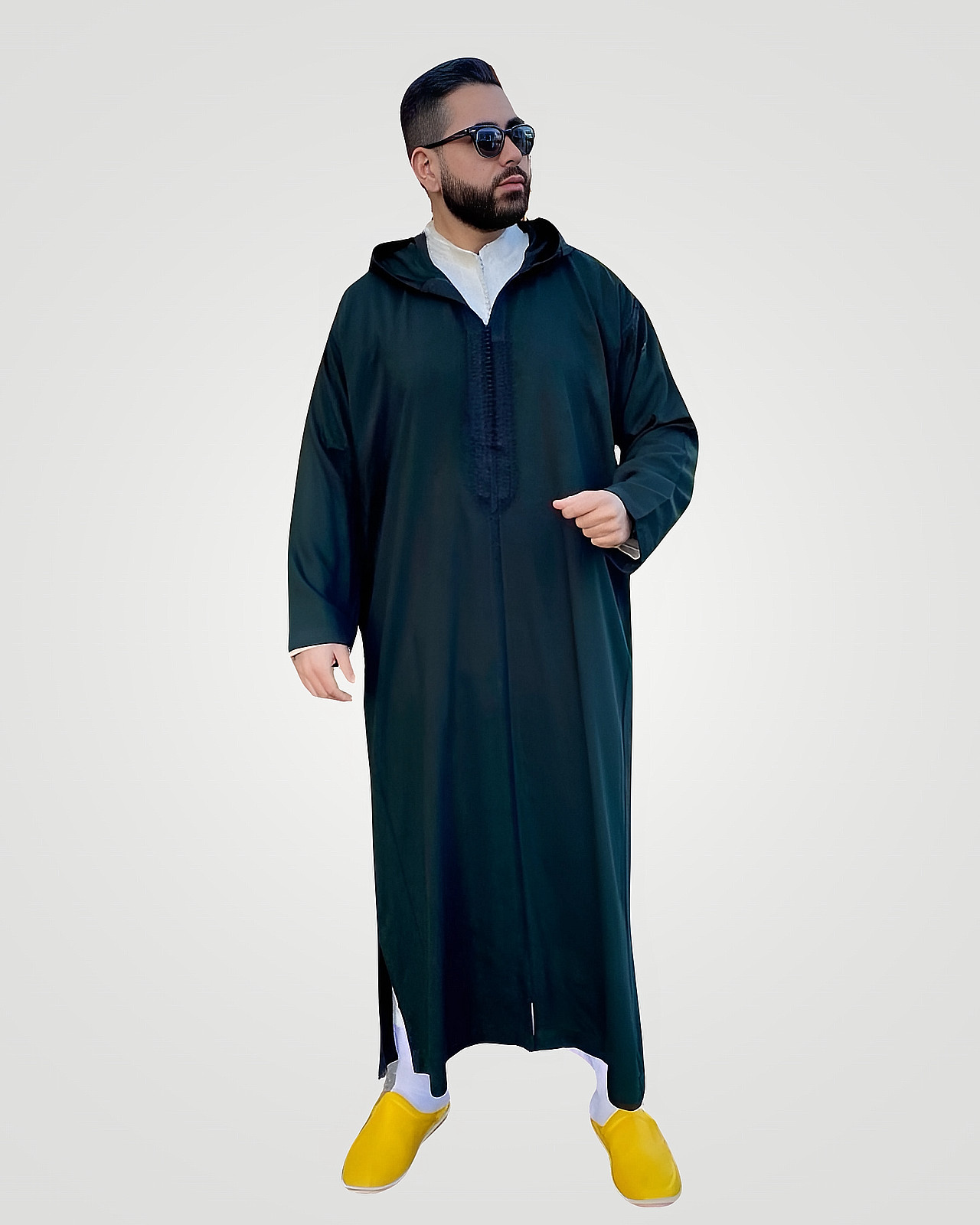 Classic Moroccan Thobe With Hood - Jellaba Sousdi - Dark Green - EID SPECIAL!