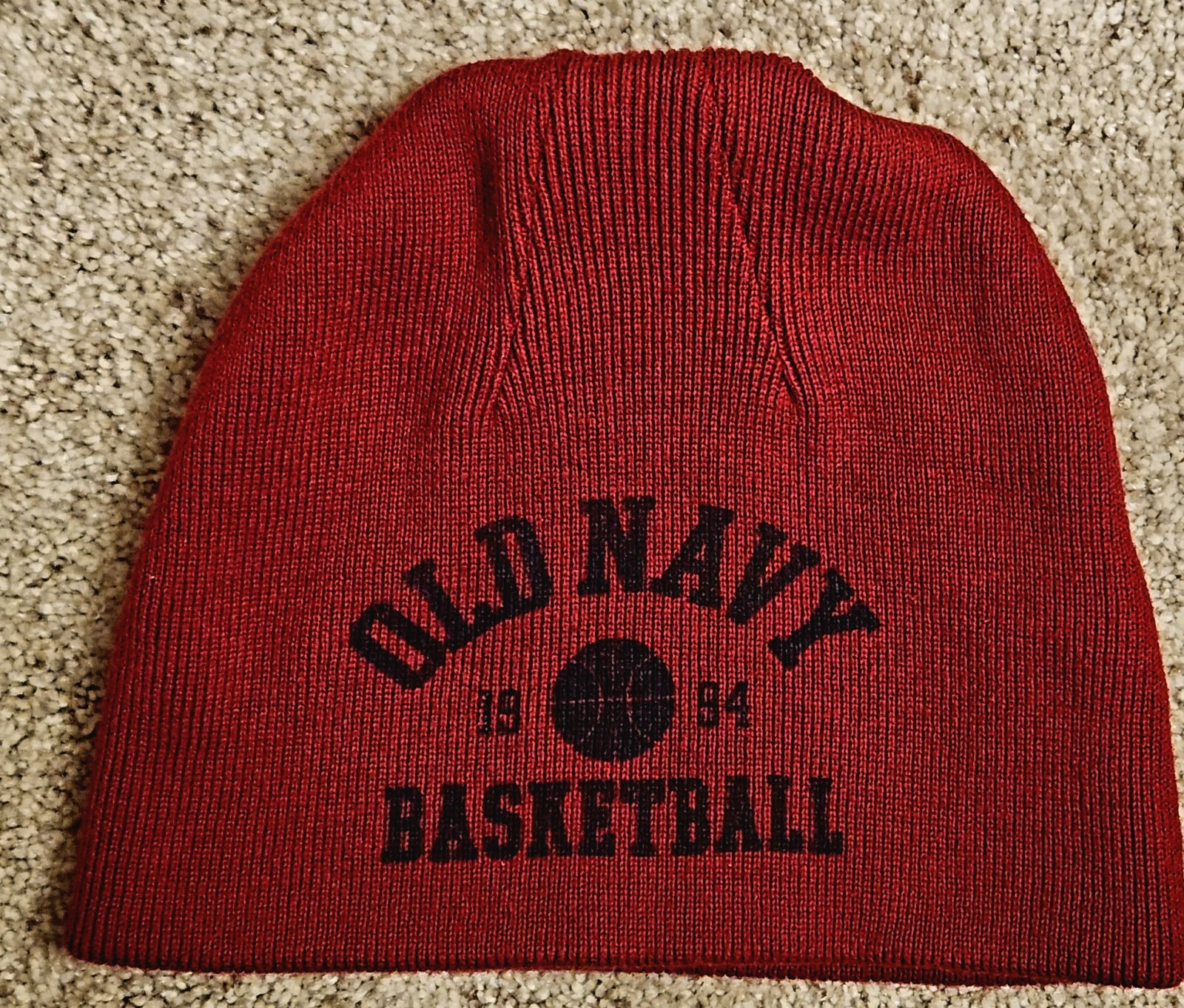 Vtg Old Navy Basketball Beanie Winter Hat Cap Stretch Fit Red Winter Youth L/XL