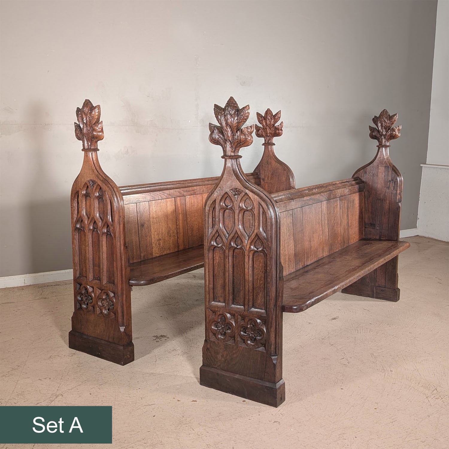 Antique Gothic Carved Oak Church Pew Bench Entry Religious