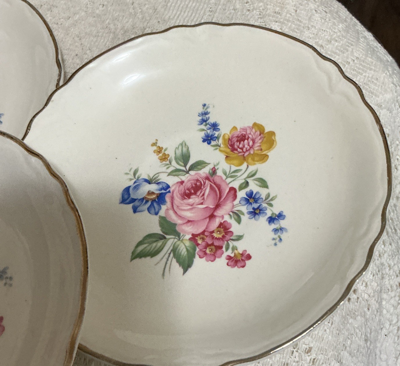SCIO Pottery Co.Hazel Pattern Pink Rose, Blue&Yellow Flowers22K Gold Trim 1940