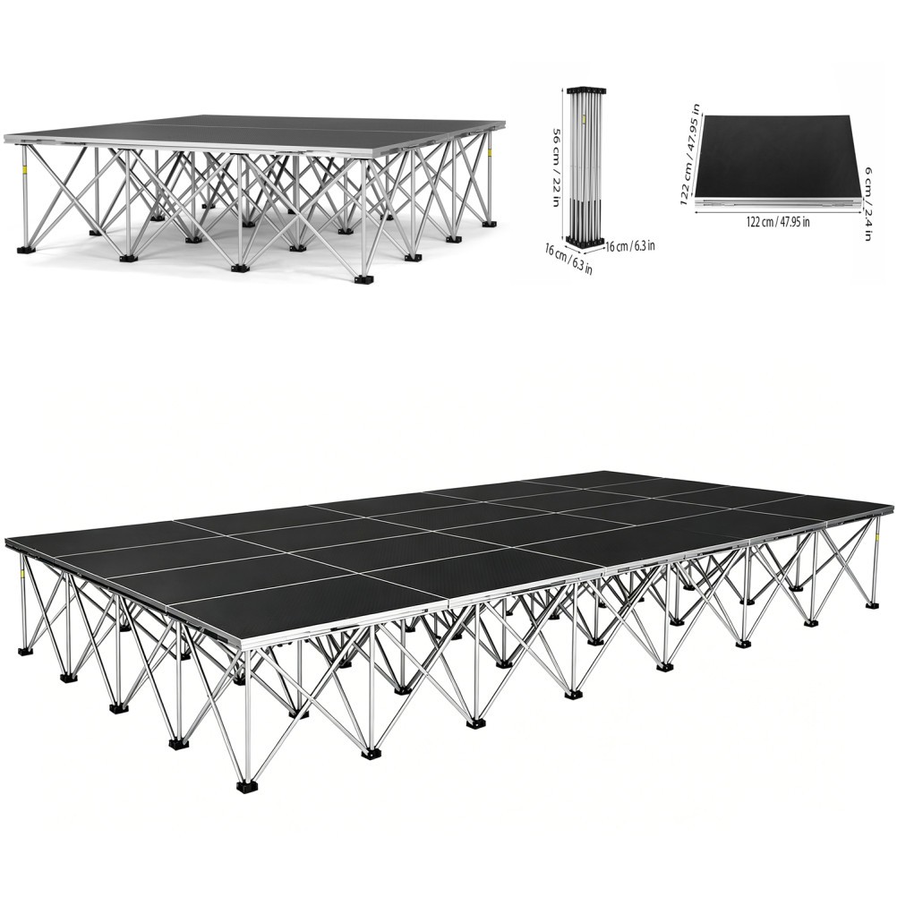 1-12x Folding Stage Risers Stage Platform 16" Heights Modular Unit Easy Set-Up