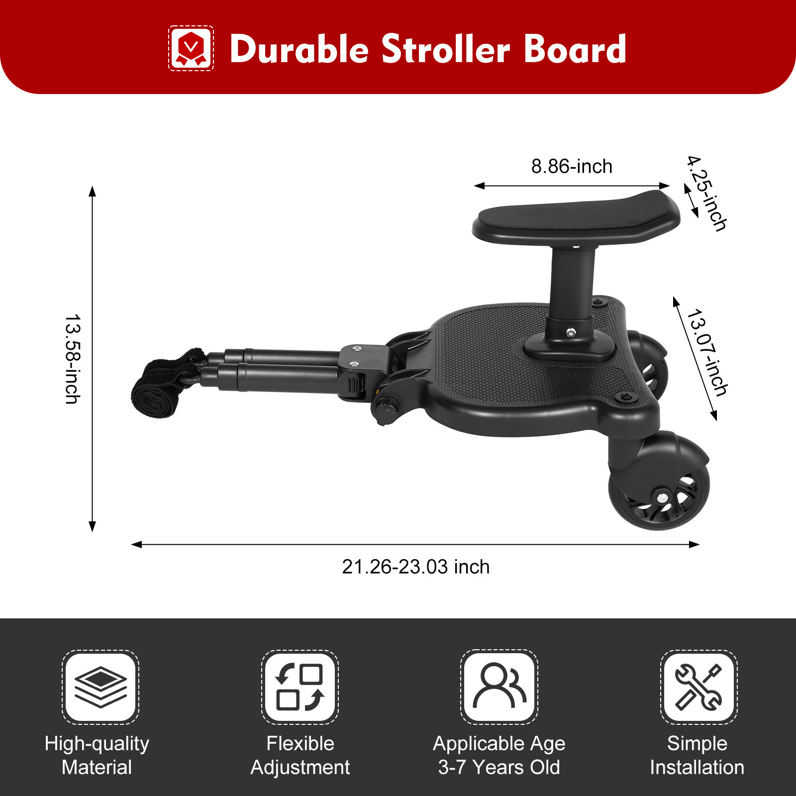 Glider Board Baby Stroller Kid Board Buggy Wheeled Board with Detachable Seat