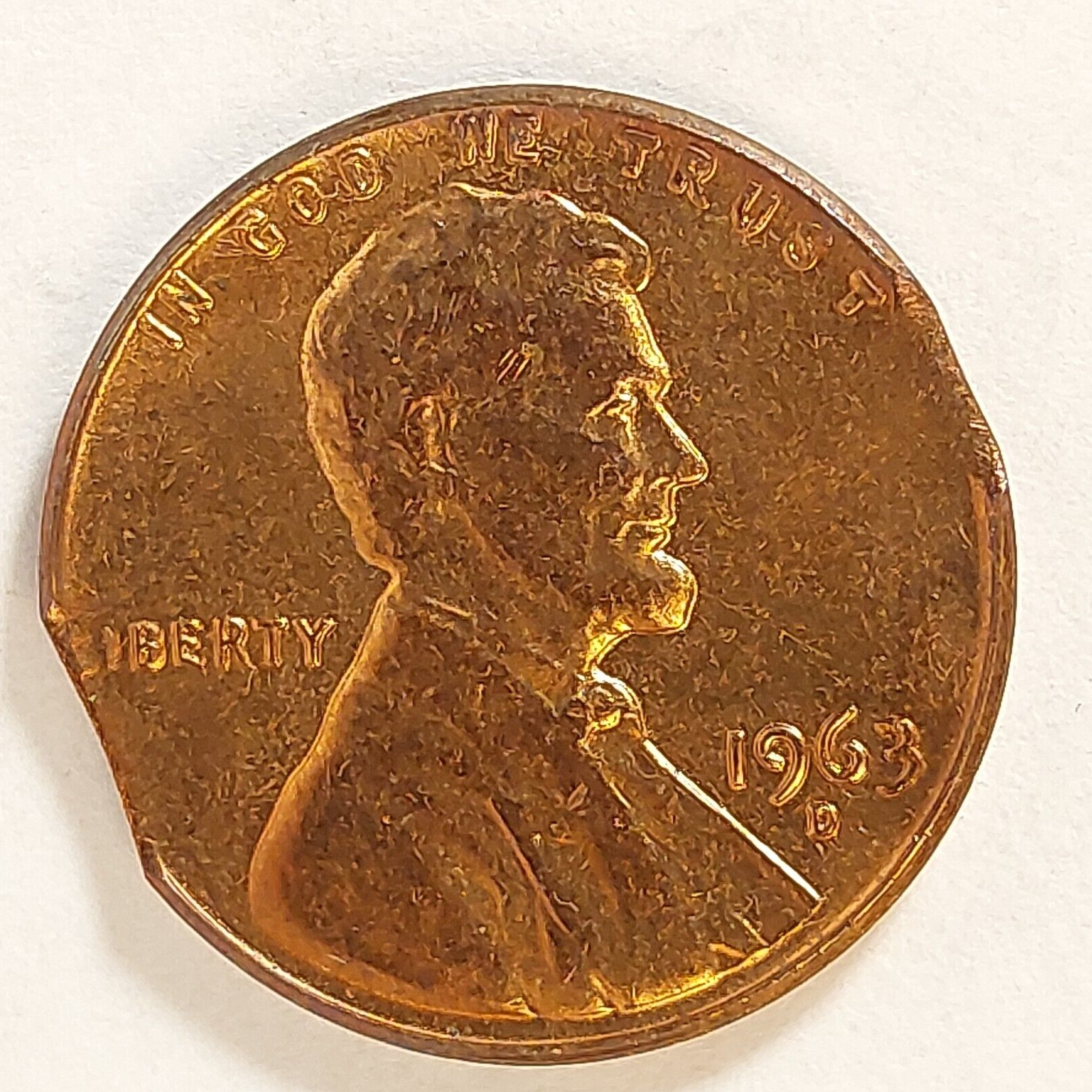 1963-D Lincoln Memorial Cent - Nice Double Clipped Planchet Mint Error!-0125-2