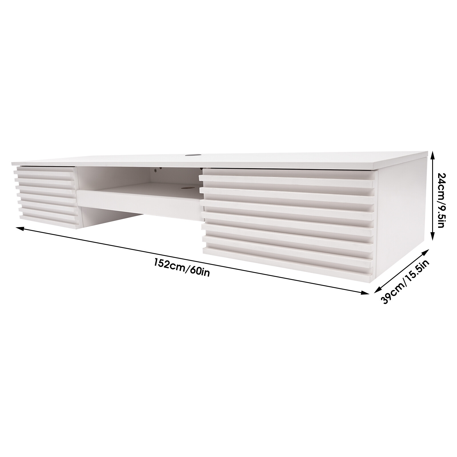 White Floating Wall Mounted Desk with Pull Out Drawer Wall Organizer 120lbs