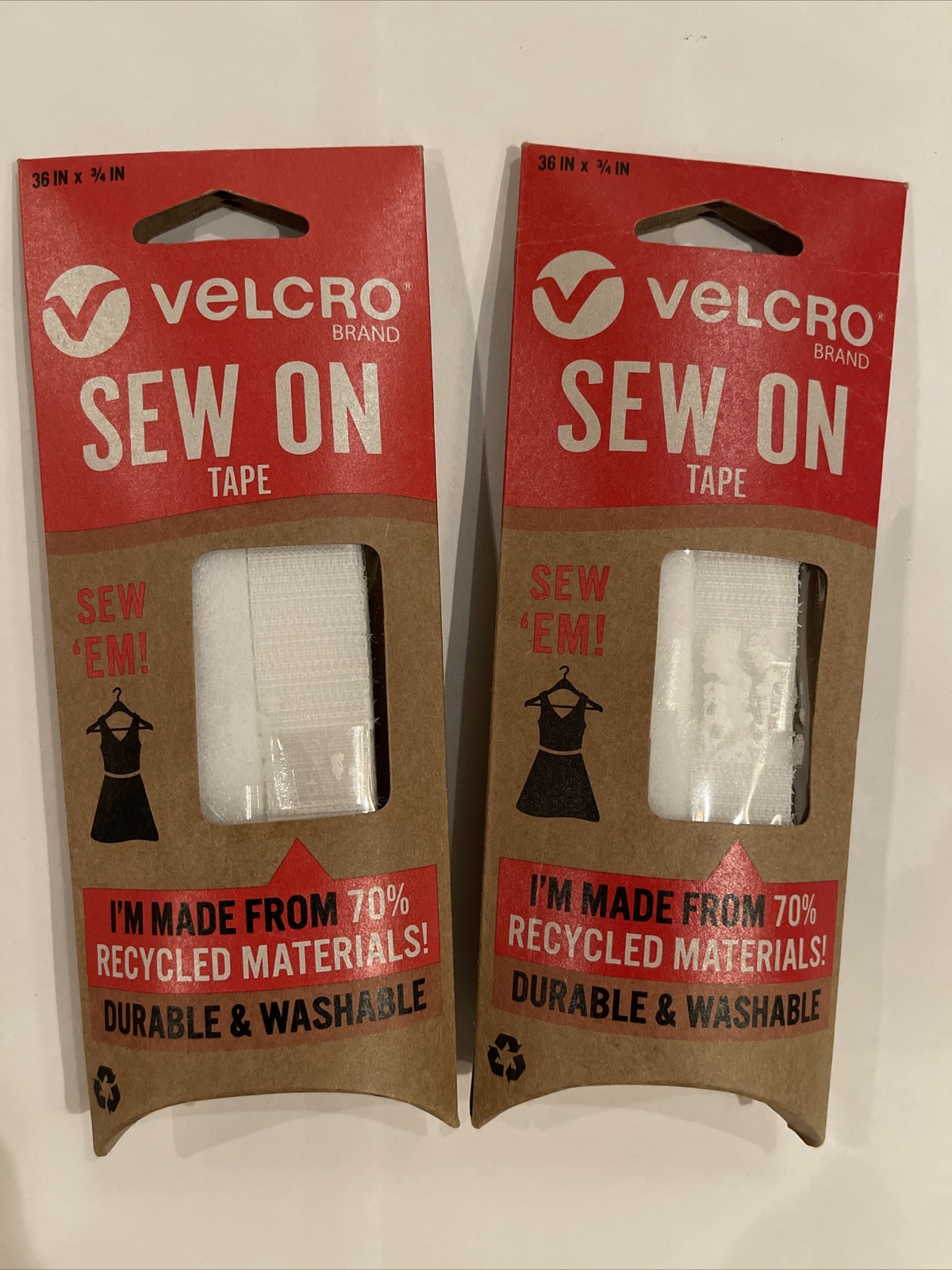 2 x VELCRO Brand Sew On Tape, 36”x 3/4”, Made From 70% Recycled Materials.  New.